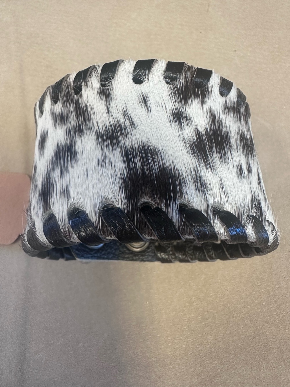 Black and White Cowhide Leather Cuff Bracelet